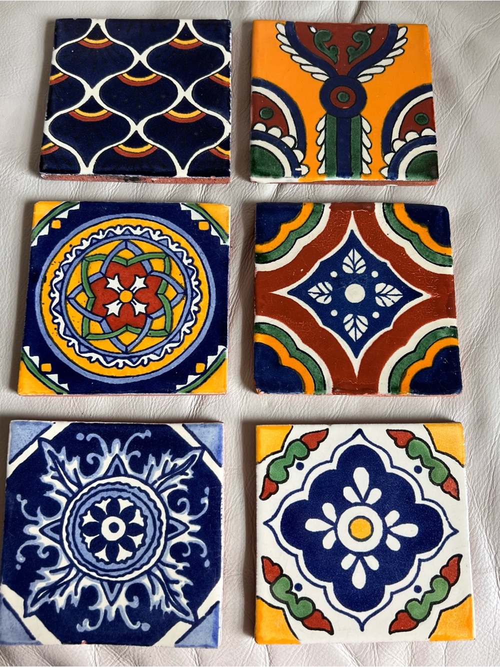 Colorful Hand-Painted Decorative Tile Set of 6